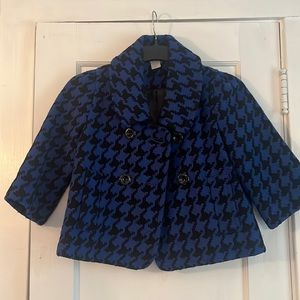 Aqua Blue&Black Houndstooth Cropped Peacoat